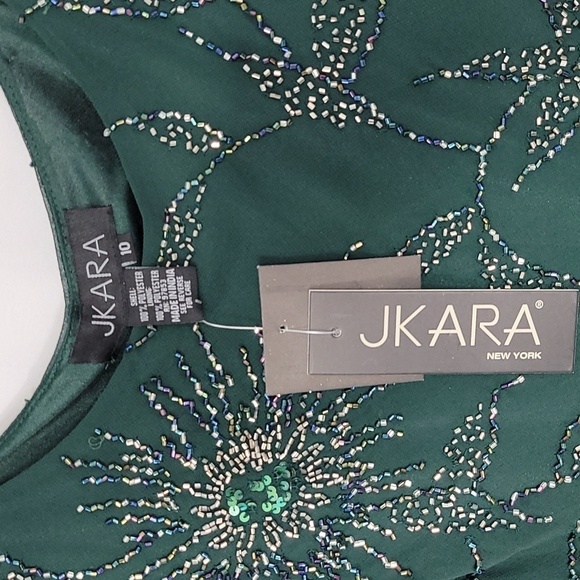 𝅺JKARA Hunter Asimetrical Green Chiffon Beaded  Embellished Gown - Picture 4 of 17